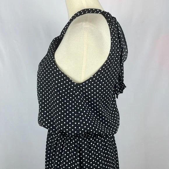Express Black w/White Polka Dot Blousy Halter Dress w/Keyholes - Size Small - Picture 6 of 16